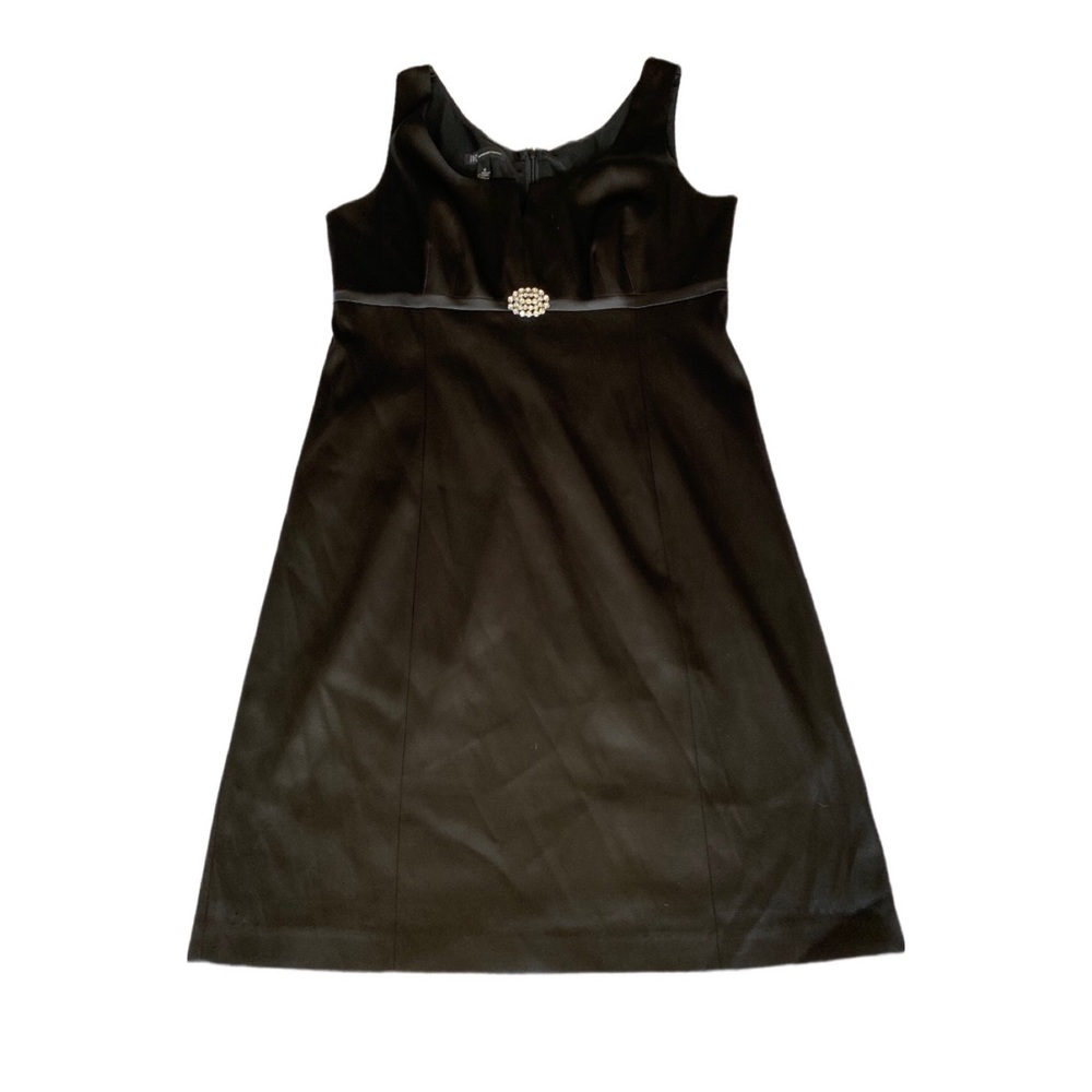 VINTAGE Black LBD Stretch Satin Cocktail Dress with Empire Rhinestone Waist